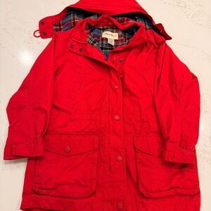Eddie Bauer Women’s Red Utility Jacket – Medium Petite – Plaid Fleece Lined